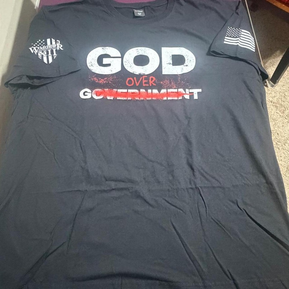 Warrior XII God Over Government Mens Graphic T-Shirt Black XXL Political Tee
